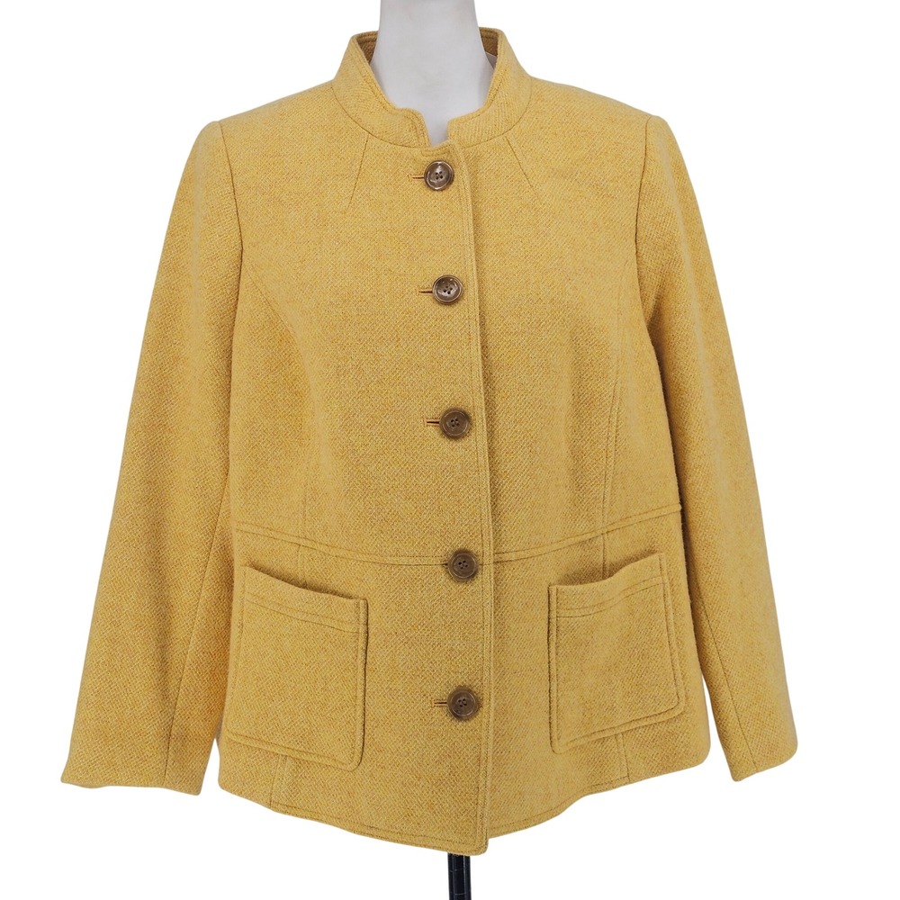 Talbots Wool Blend Jacket 14WP Yellow Band Collar Academia Preppy Classic Office